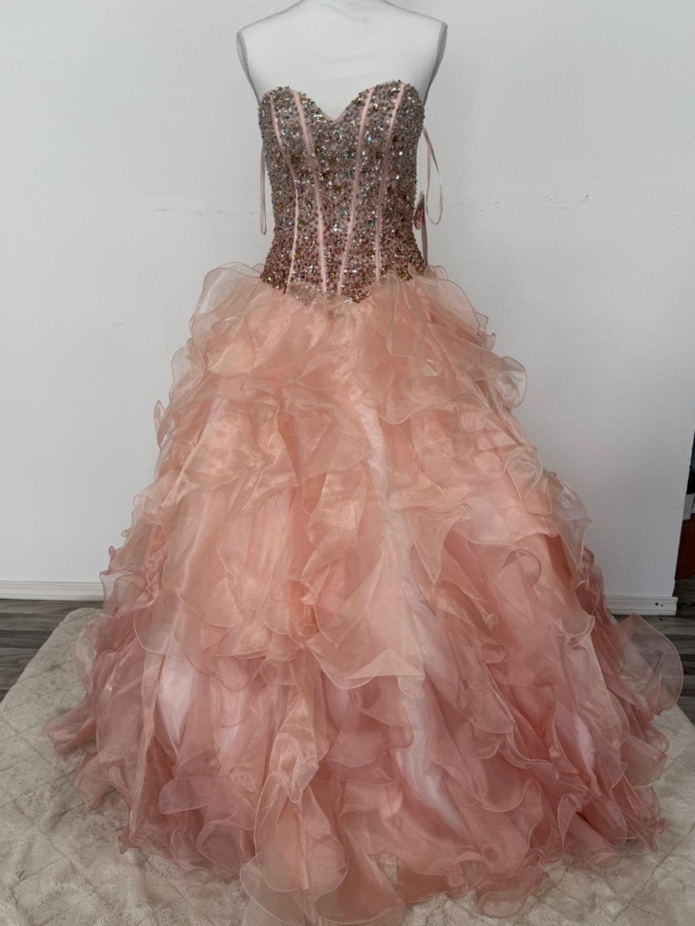 Blush Pink Organza Quinceañera Ballgown heavily Beaded Corset Back – Size M